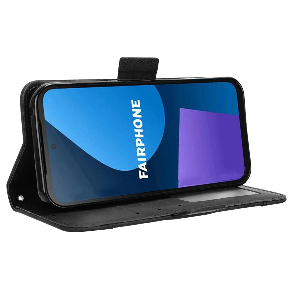 For Fairphone 5 Case Anti-scratch Folio Flip PU Leather Phone Wallet Cover - Black - 3