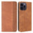For iPhone 15 Pro Max Case Magnetic Auto-absorbed Leather Wallet Stand Phone Cover - Brown - 1