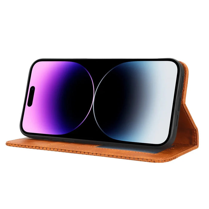 For iPhone 15 Pro Max Case Magnetic Auto-absorbed Leather Wallet Stand Phone Cover - Brown - 3