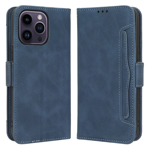 For iPhone 15 Pro Cover Multiple Card Slots Leather Wallet Stand Phone Case - Blue - 1