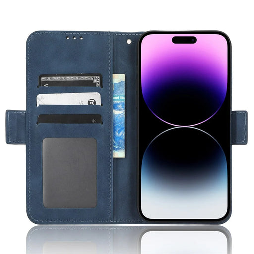 For iPhone 15 Pro Cover Multiple Card Slots Leather Wallet Stand Phone Case - Blue - 2