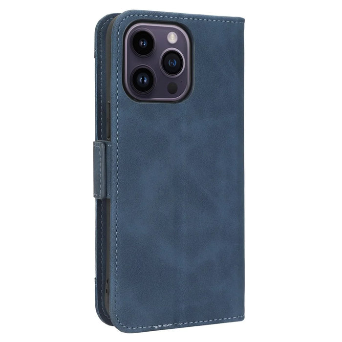 For iPhone 15 Pro Cover Multiple Card Slots Leather Wallet Stand Phone Case - Blue - 6