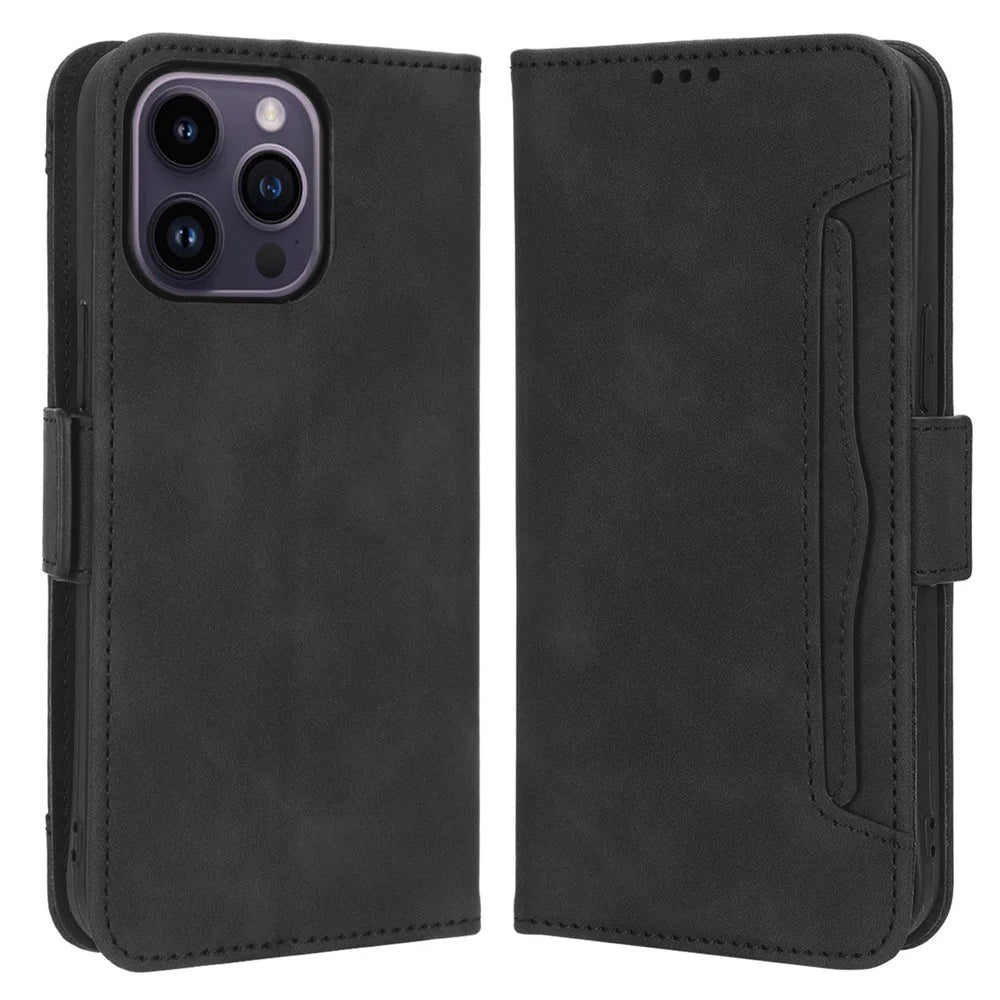 For iPhone 15 Pro Max Case PU Leather Wallet Shockproof Stand Phone Cover - Black - 1