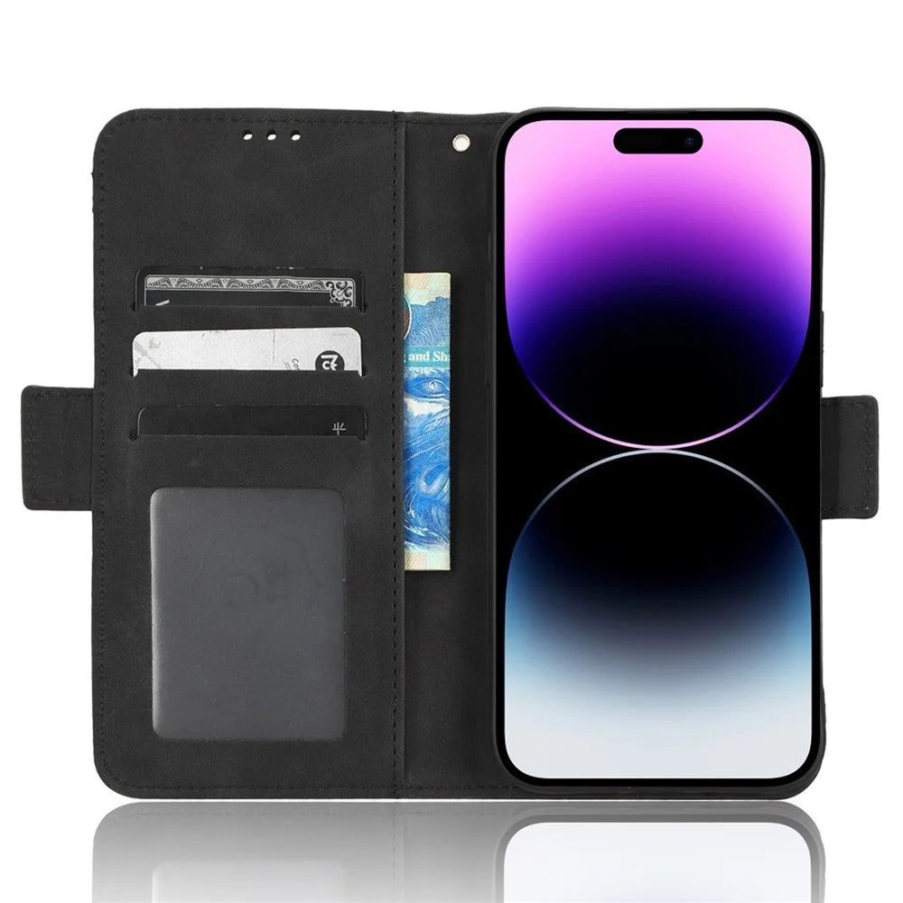 For iPhone 15 Pro Max Case PU Leather Wallet Shockproof Stand Phone Cover - Black - 2