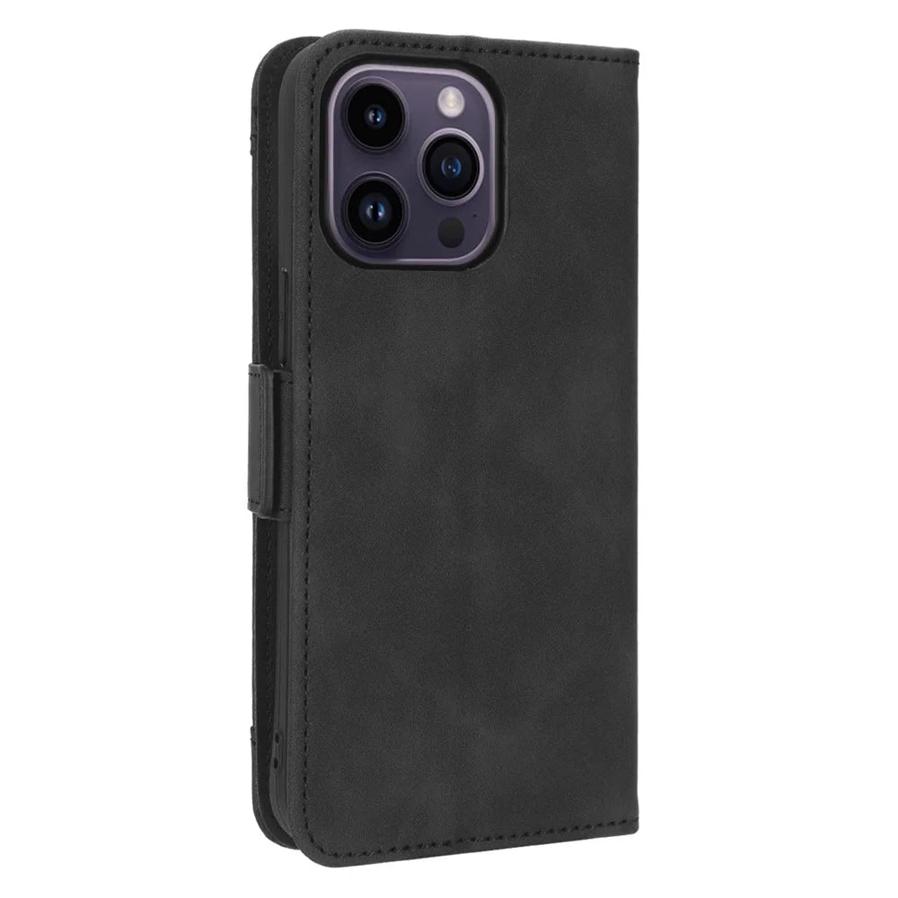 For iPhone 15 Pro Max Case PU Leather Wallet Shockproof Stand Phone Cover - Black - 6