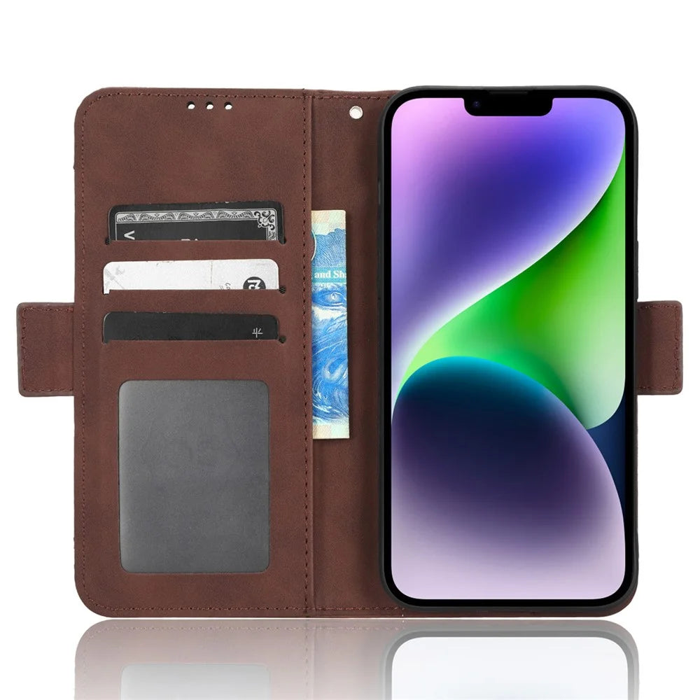 For iPhone 15 Case Multiple Card Slots Wallet Full Protection Leather Phone Cover - Brown - 2