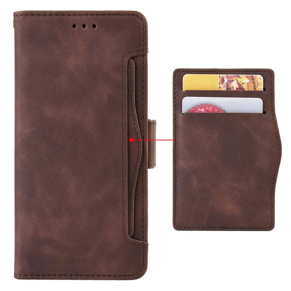 For iPhone 15 Case Multiple Card Slots Wallet Full Protection Leather Phone Cover - Brown - 4