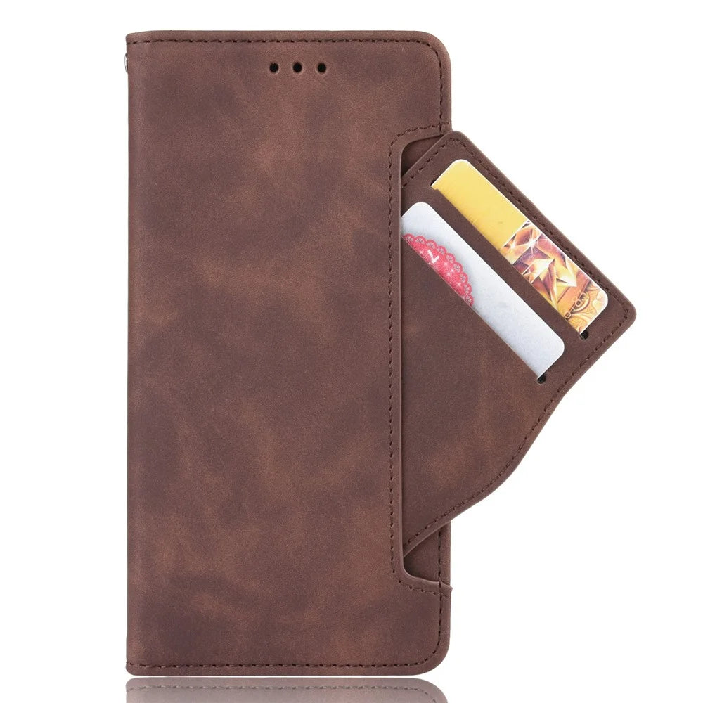 For iPhone 15 Case Multiple Card Slots Wallet Full Protection Leather Phone Cover - Brown - 5