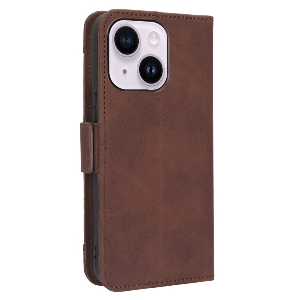 For iPhone 15 Case Multiple Card Slots Wallet Full Protection Leather Phone Cover - Brown - 6