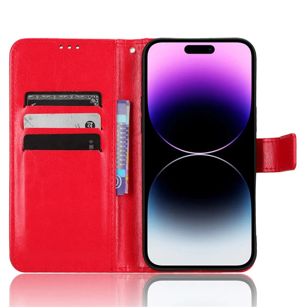 For iPhone 15 Pro Case Crazy Horse Texture PU Leather Wallet Protective Phone Cover - Red - 2