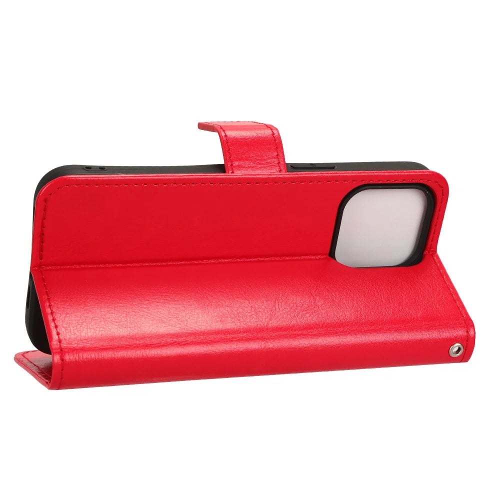 For iPhone 15 Pro Case Crazy Horse Texture PU Leather Wallet Protective Phone Cover - Red - 3