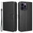 Phone Cover for iPhone 15 Pro Max Case Leather Stand Shell Diamond Texture Wallet - Black - 1