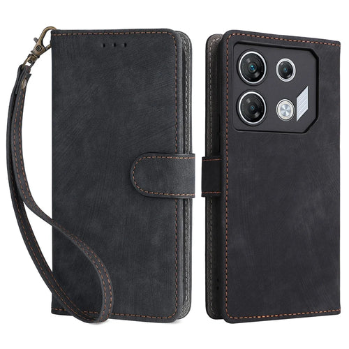 For Infinix GT 10 Pro 5G / X6739 Case RFID Blocking Leather Stand Phone Cover with Strap - Black - 1
