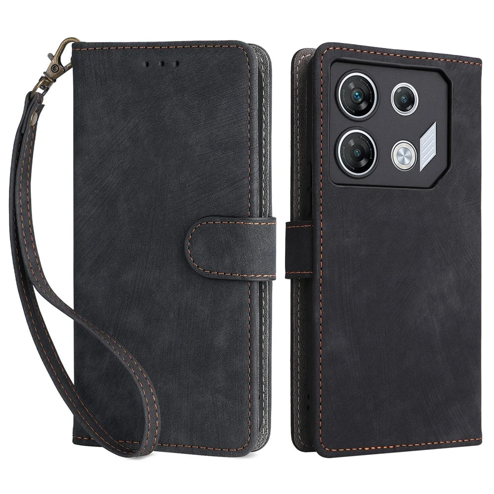 For Infinix GT 10 Pro 5G / X6739 Case RFID Blocking Leather Stand Phone Cover with Strap - Black - 1