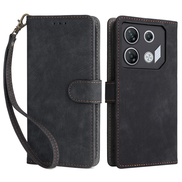 For Infinix GT 10 Pro 5G / X6739 Case RFID Blocking Leather Stand Phone Cover with Strap - Black - 1