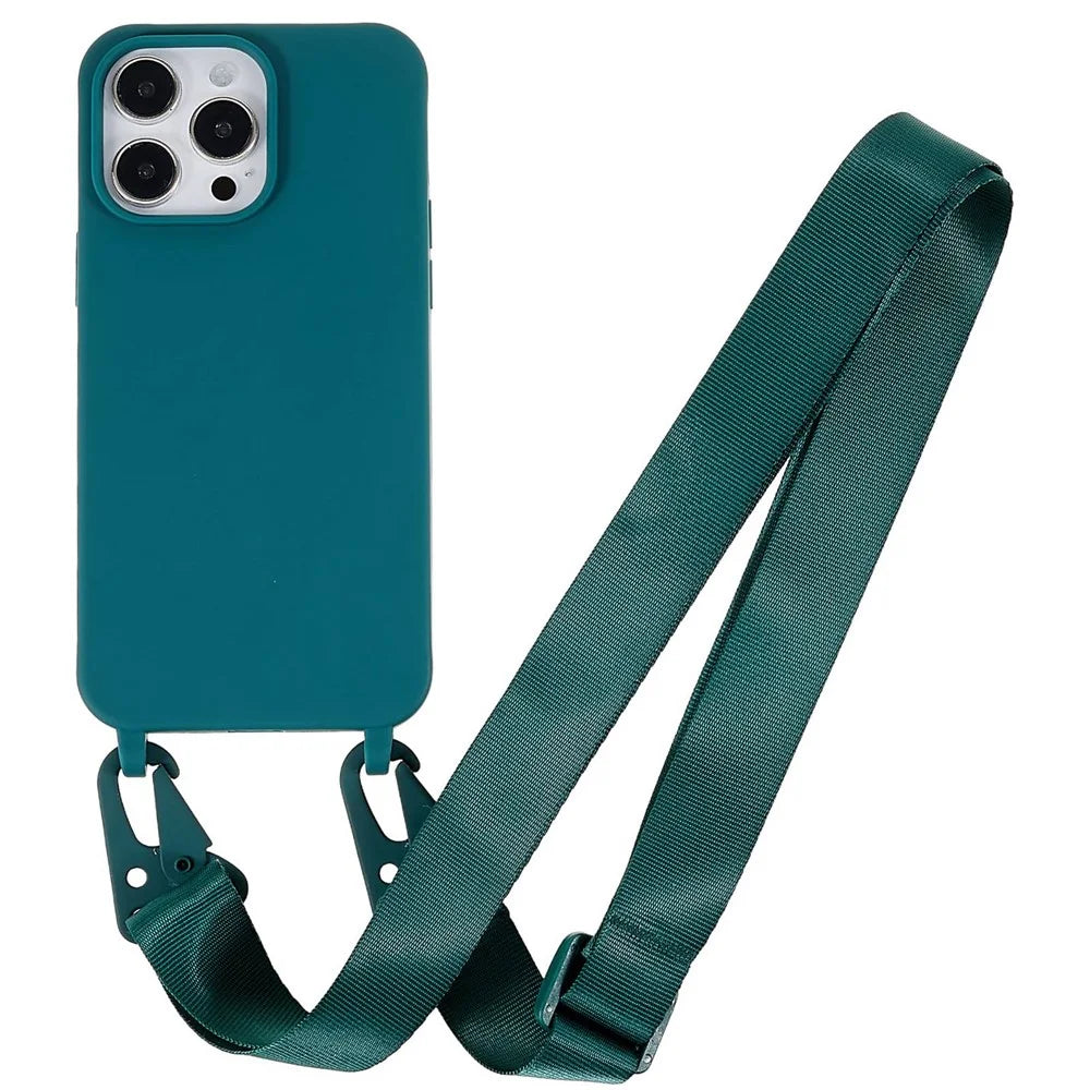 Matte TPU Cover for iPhone 15 Pro Max Case Anti-Drop Phone Case with Wide Lanyard - Dark Green - 1