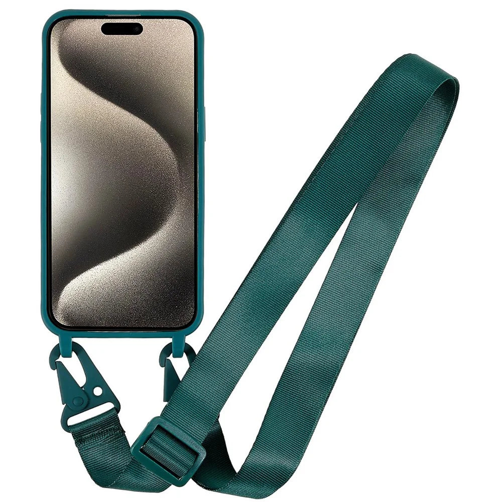 Matte TPU Cover for iPhone 15 Pro Max Case Anti-Drop Phone Case with Wide Lanyard - Dark Green - 2