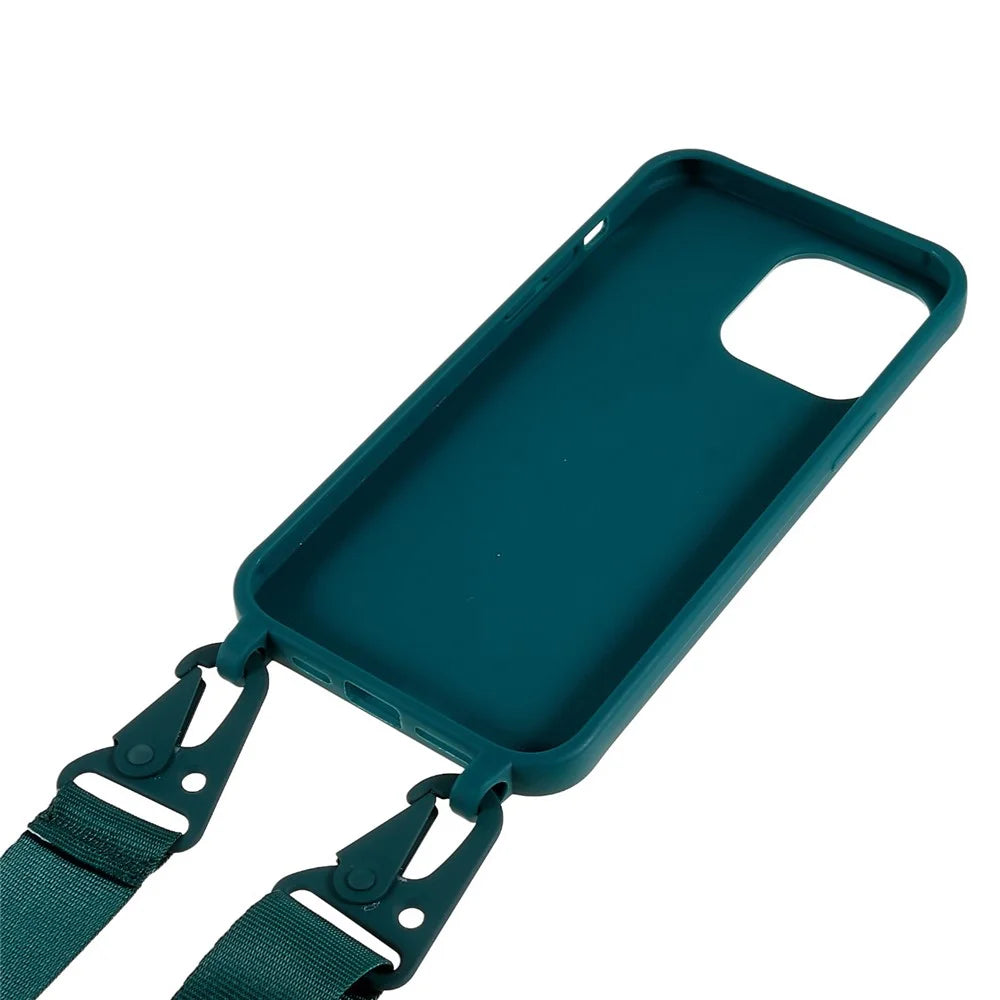 Matte TPU Cover for iPhone 15 Pro Max Case Anti-Drop Phone Case with Wide Lanyard - Dark Green - 4