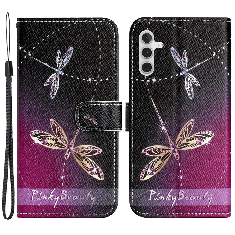 For Samsung Galaxy A05s 4G Wallet Phone Case Pattern Printing Anti-Scratch PU Leather Flip Cover - Dragonflies - 1
