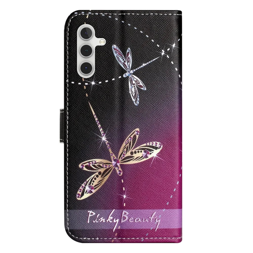 For Samsung Galaxy A05s 4G Wallet Phone Case Pattern Printing Anti-Scratch PU Leather Flip Cover - Dragonflies - 6