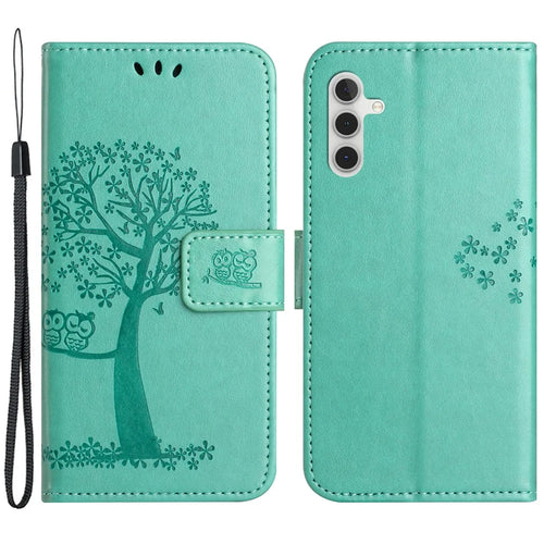For Samsung Galaxy A05s 4G Cover Owl Tree Pattern Leather Wallet Phone Case - Cyan - 1