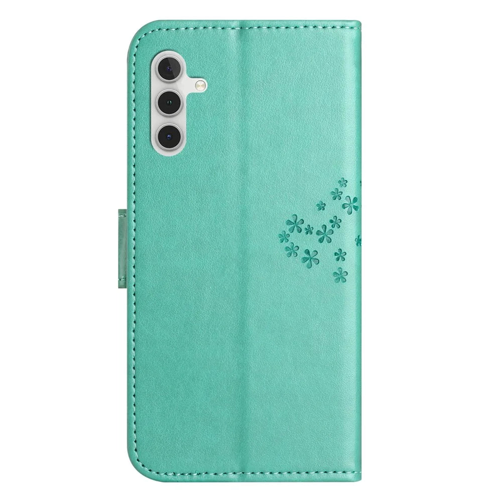 For Samsung Galaxy A05s 4G Cover Owl Tree Pattern Leather Wallet Phone Case - Cyan - 6