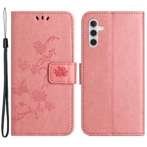 For Samsung Galaxy A05s 4G Case Butterfly Flower Imprinted Anti-drop Leather Phone Cover - Pink - 1