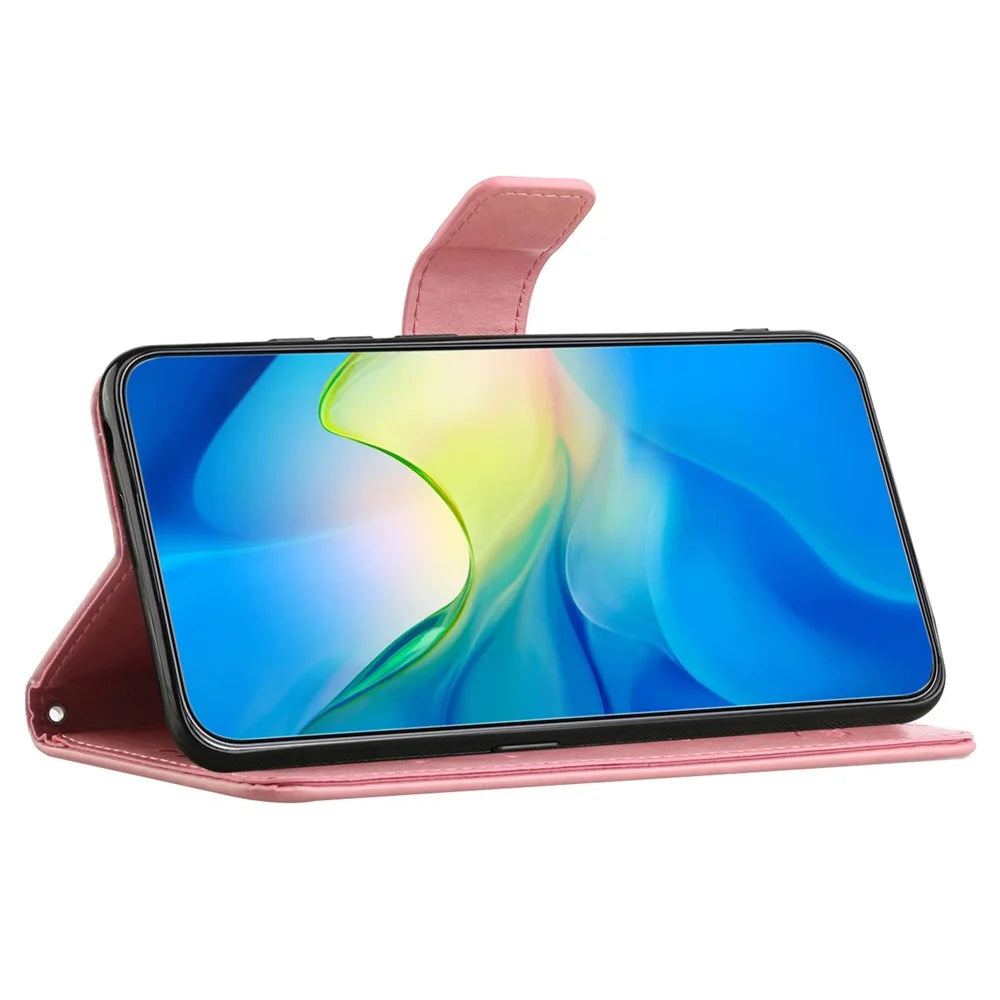 For Samsung Galaxy A05s 4G Case Butterfly Flower Imprinted Anti-drop Leather Phone Cover - Pink - 3