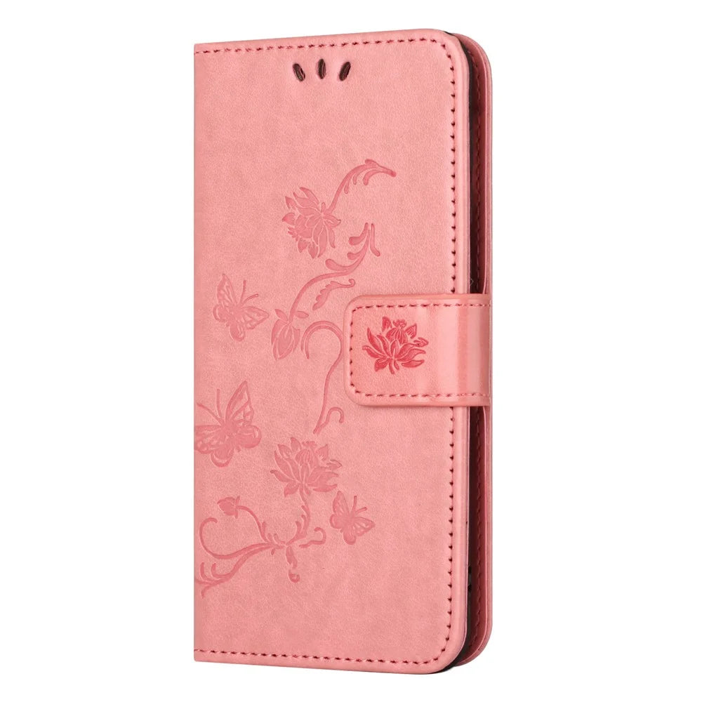 For Samsung Galaxy A05s 4G Case Butterfly Flower Imprinted Anti-drop Leather Phone Cover - Pink - 4