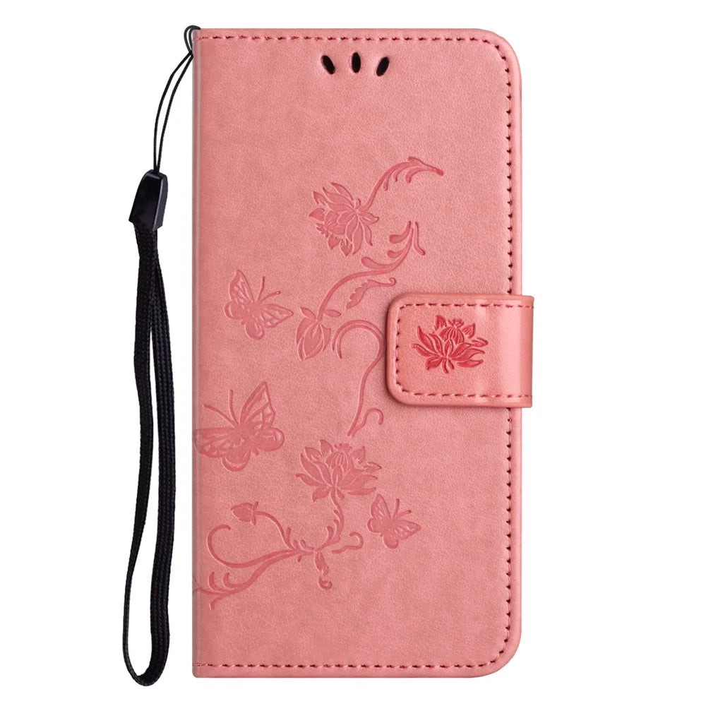 For Samsung Galaxy A05s 4G Case Butterfly Flower Imprinted Anti-drop Leather Phone Cover - Pink - 5