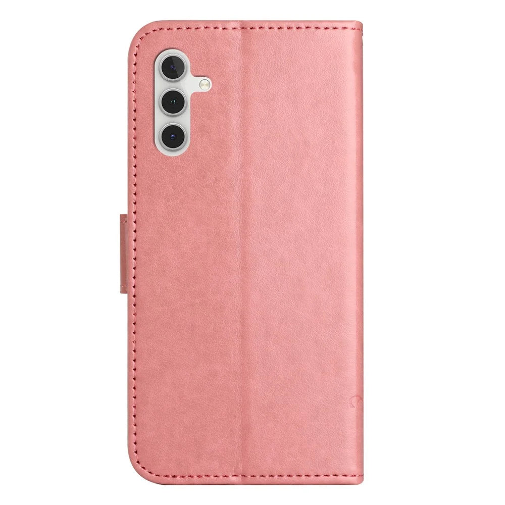 For Samsung Galaxy A05s 4G Case Butterfly Flower Imprinted Anti-drop Leather Phone Cover - Pink - 6