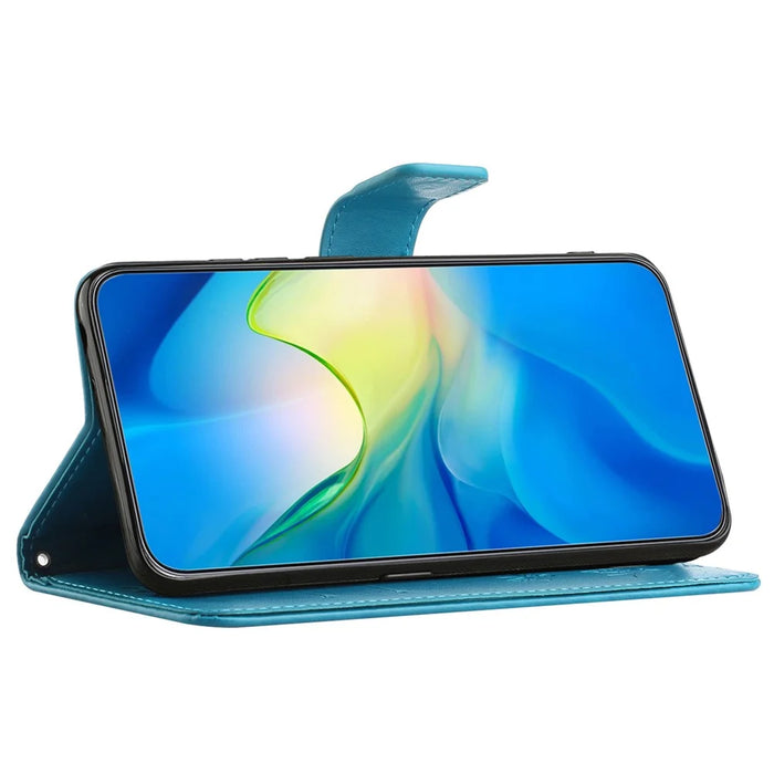 For Samsung Galaxy A05 4G Case Imprinted PU Leather Wallet Folding Stand Phone Cover - Blue - 3
