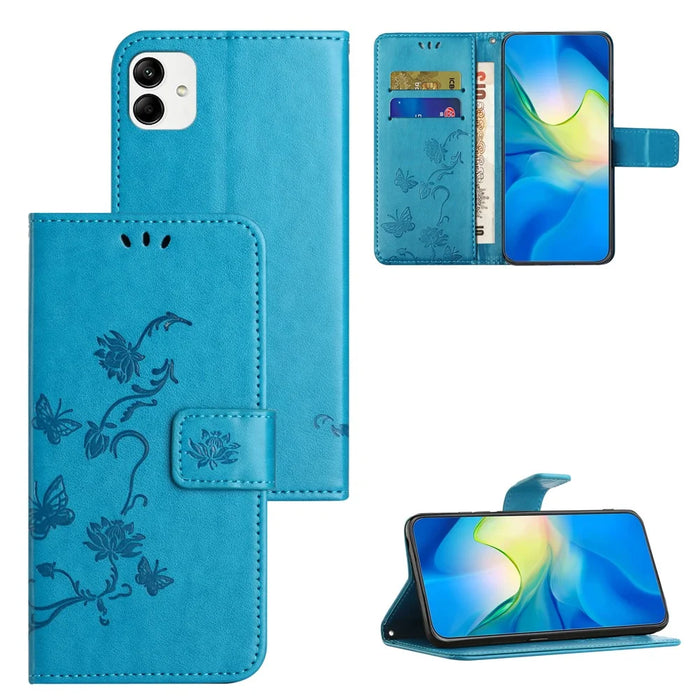 For Samsung Galaxy A05 4G Case Imprinted PU Leather Wallet Folding Stand Phone Cover - Blue - 6