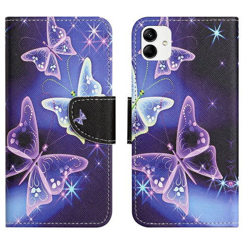 For Samsung Galaxy A05 4G Leather Case Pattern Printed Wallet Stand Phone Cover - Sparkling Butterflies - 1
