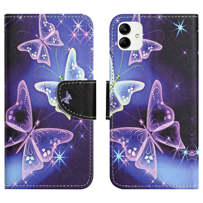 For Samsung Galaxy A05 4G Leather Case Pattern Printed Wallet Stand Phone Cover - Sparkling Butterflies - 1