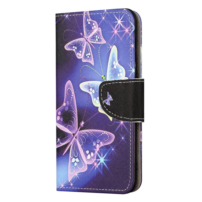 For Samsung Galaxy A05 4G Leather Case Pattern Printed Wallet Stand Phone Cover - Sparkling Butterflies - 5