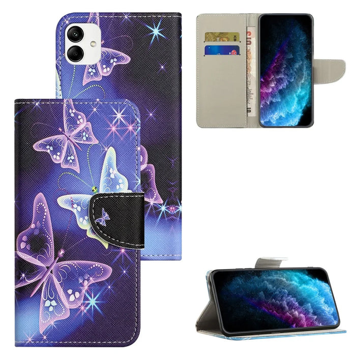 For Samsung Galaxy A05 4G Leather Case Pattern Printed Wallet Stand Phone Cover - Sparkling Butterflies - 7