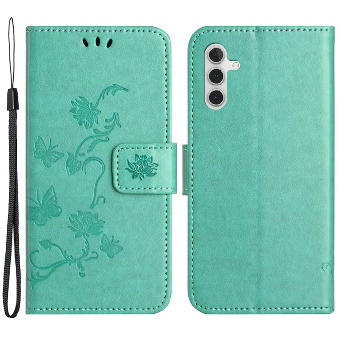 For Samsung Galaxy A15 5G Shockproof Case Imprinted PU Leather Wallet Phone Cover - Cyan - 1