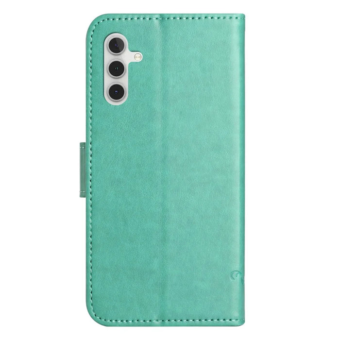 For Samsung Galaxy A15 5G Shockproof Case Imprinted PU Leather Wallet Phone Cover - Cyan - 6