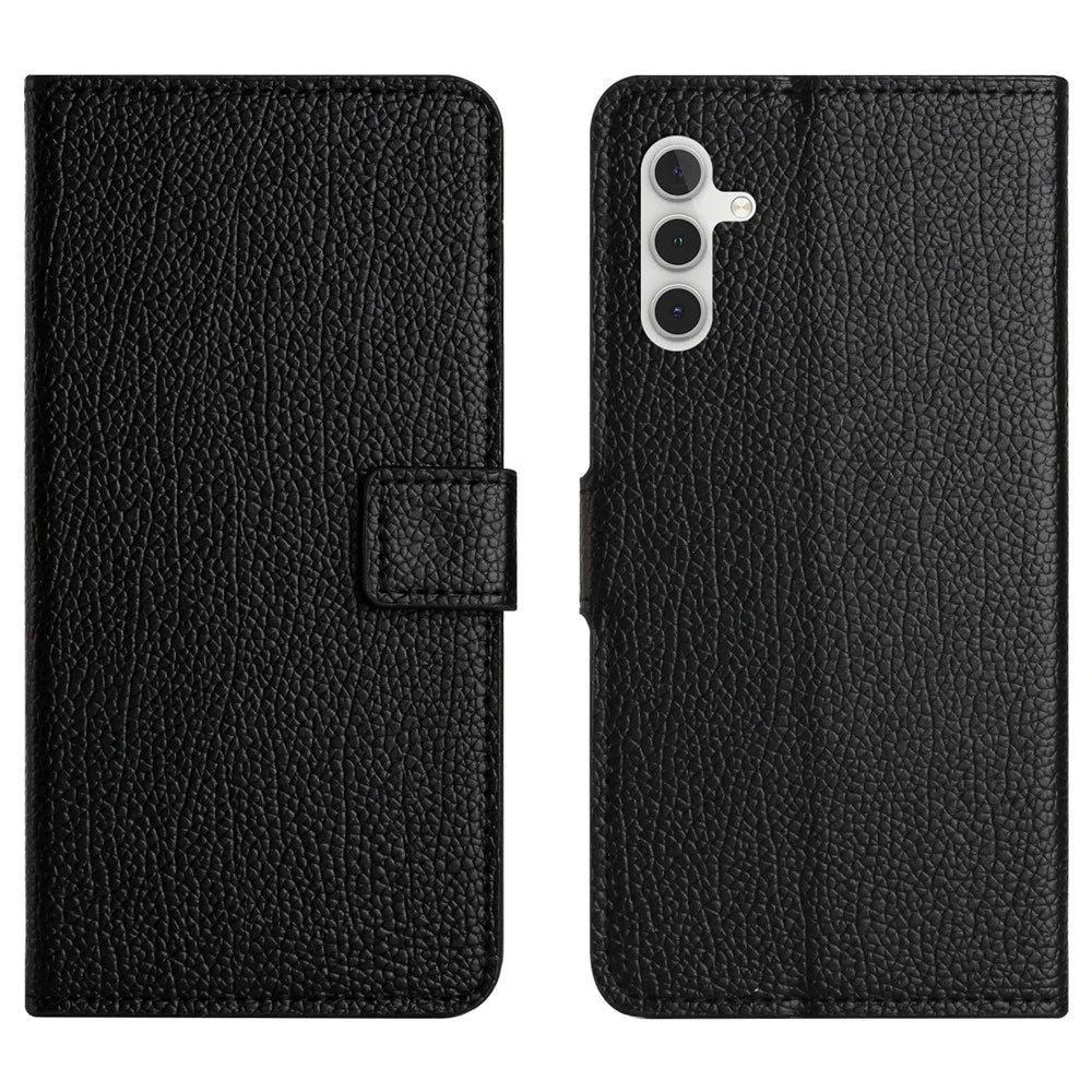 For Samsung Galaxy A15 5G Case Litchi Texture Leather Phone Cover with Wallet - Black - 1