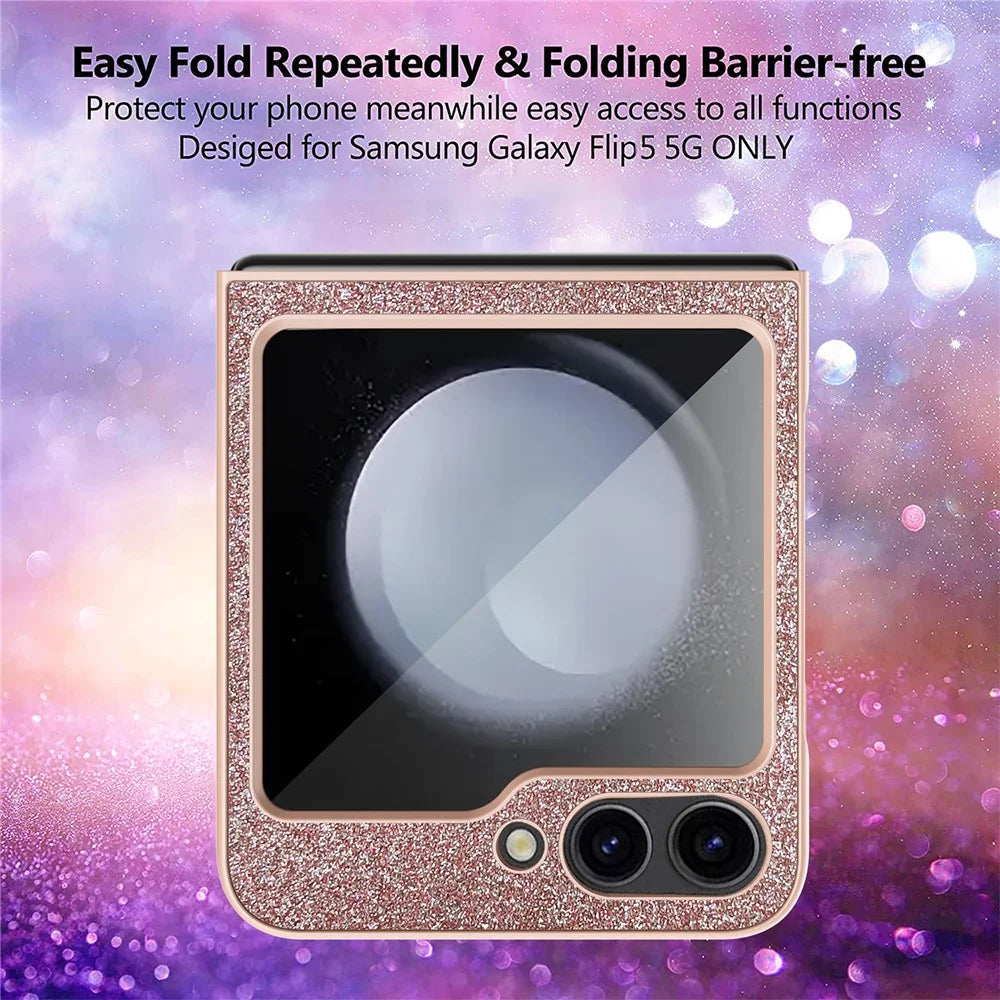 For Samsung Galaxy Z Flip5 5G Case Heart-Shape Kickstand Glitter PU Leather+PC Phone Cover - Gold - 4
