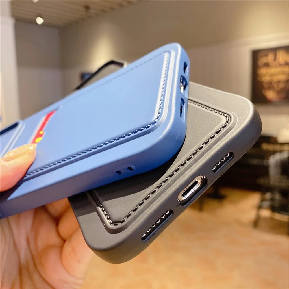 For iPhone 15 Pro Max TPU Case Card Holder Sliding Lens Protection Phone Cover - Blue - 5