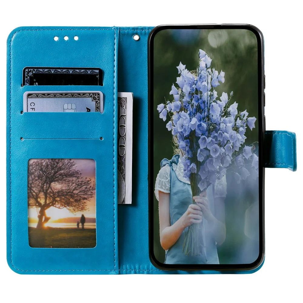 For Samsung Galaxy A05s 4G Case Leather Wallet Mandala Flower Imprint Phone Cover - Blue - 2