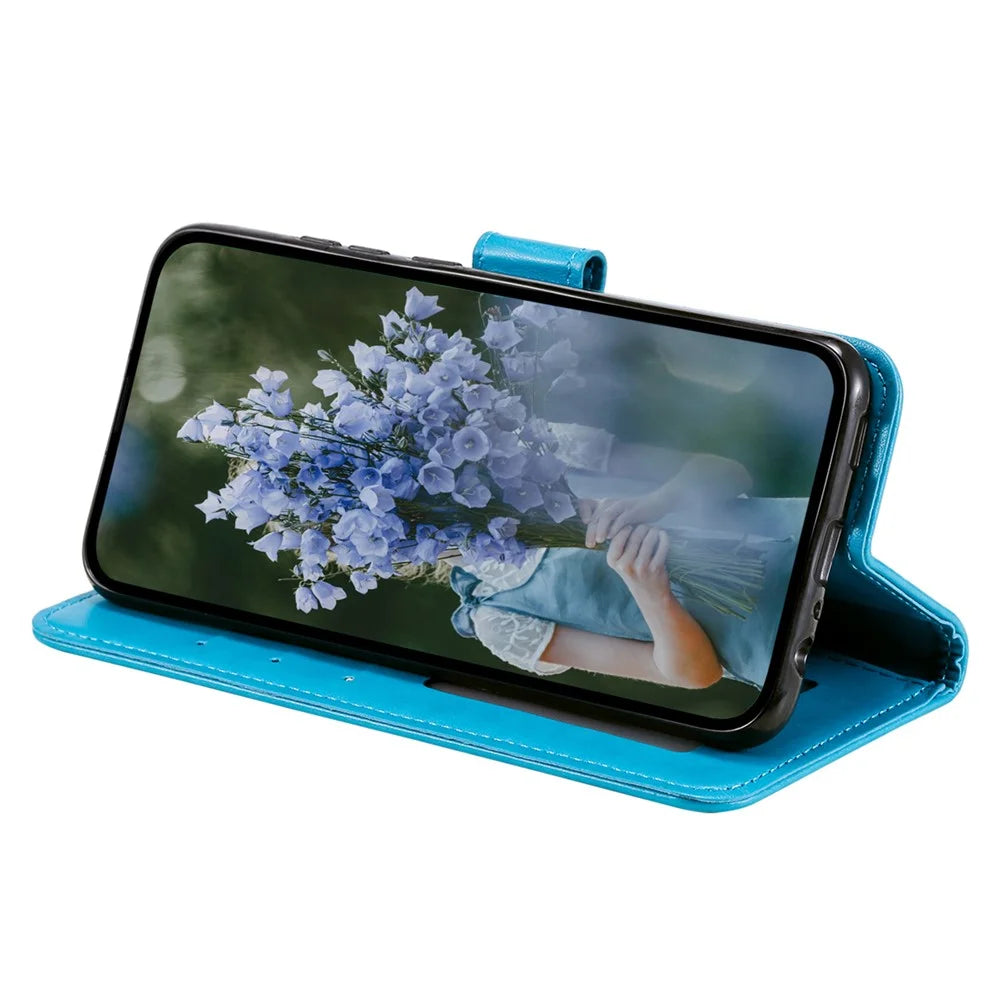 For Samsung Galaxy A05s 4G Case Leather Wallet Mandala Flower Imprint Phone Cover - Blue - 3