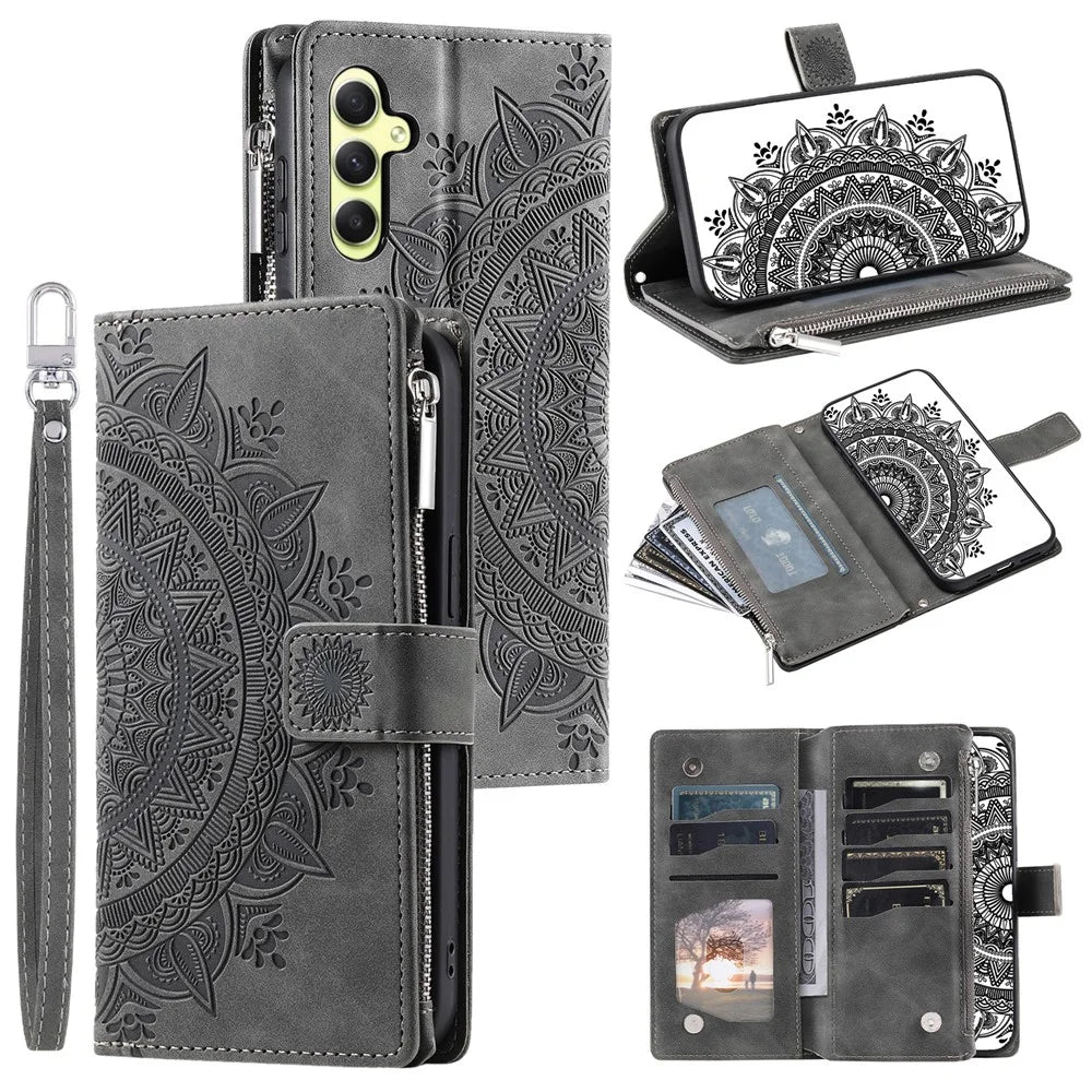 For Samsung Galaxy A05s 4G Case Phone Cover Wallet PU Leather Stand Shell with Strap - Grey - 1