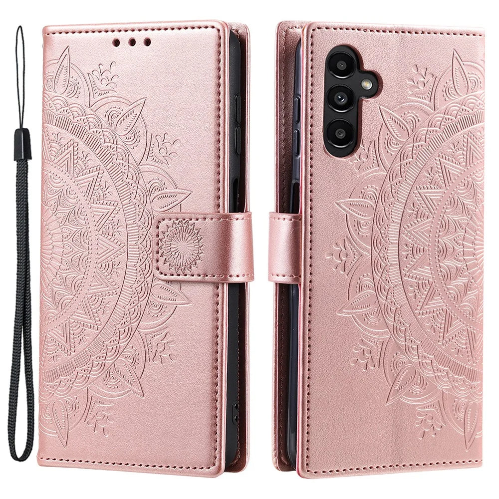 For Samsung Galaxy A15 4G Phone Case Stand Cover Wallet PU Leather Phone Shell with Strap - Rose Gold - 1