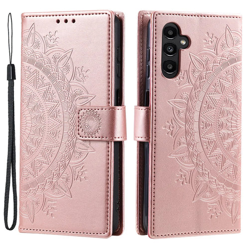 For Samsung Galaxy A15 4G Phone Case Stand Cover Wallet PU Leather Phone Shell with Strap - Rose Gold - 1