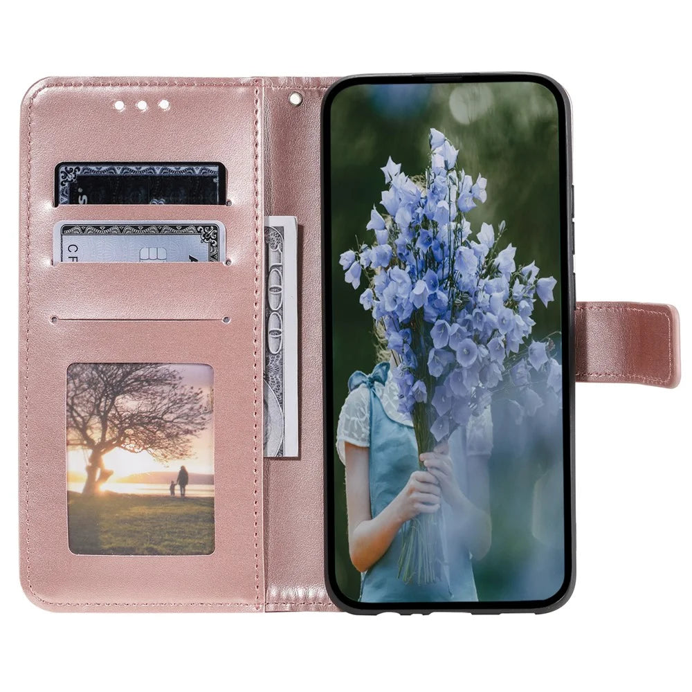 For Samsung Galaxy A15 4G Phone Case Stand Cover Wallet PU Leather Phone Shell with Strap - Rose Gold - 2