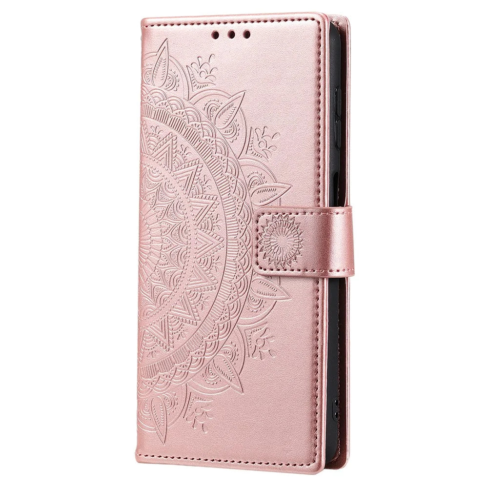 For Samsung Galaxy A15 4G Phone Case Stand Cover Wallet PU Leather Phone Shell with Strap - Rose Gold - 5
