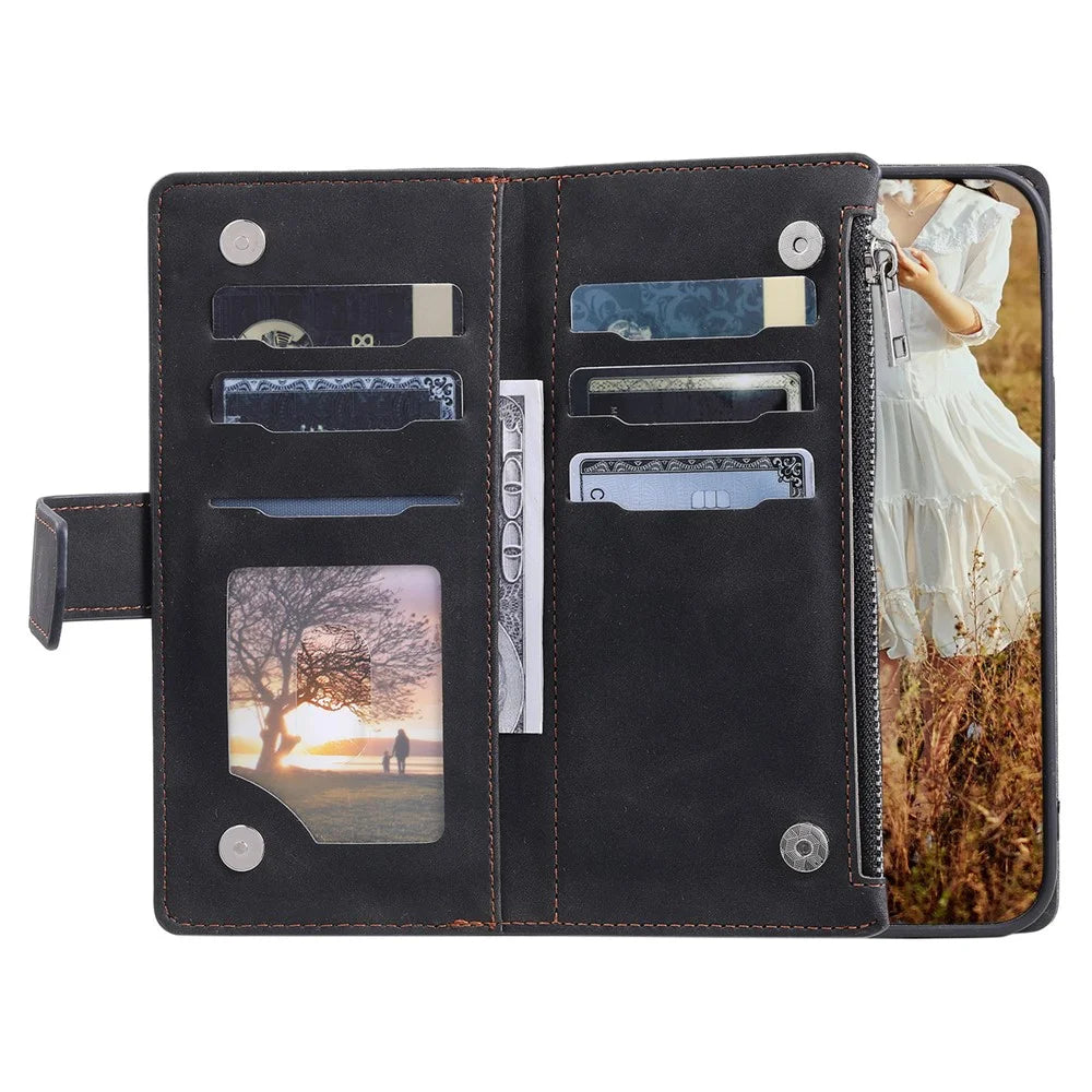 For Samsung Galaxy A15 4G Case PU Leather Zipper Wallet Phone Cover with Strap - Black - 2